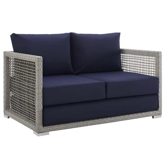 Afuera Living Wicker Patio Loveseat in Gray and Navy