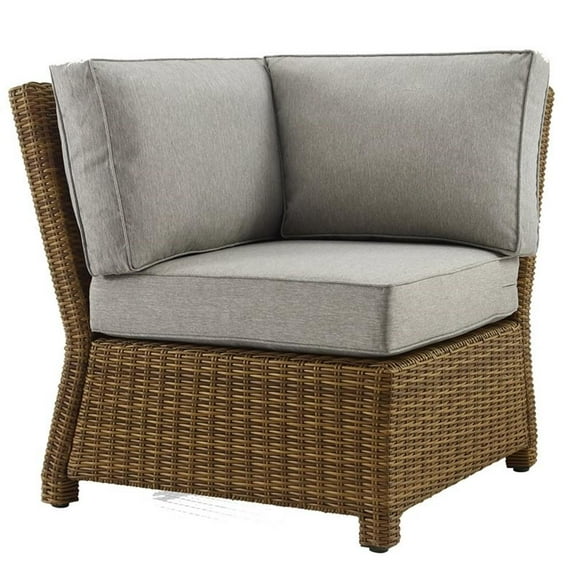 Afuera Living Wicker / Rattan/Fabric Patio Corner Chair in Gray/Weathered Brown