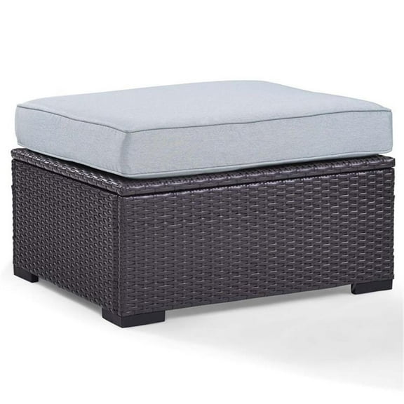 Afuera Living Wicker / Rattan & Fabric Patio Ottoman in Mist Blue/Brown