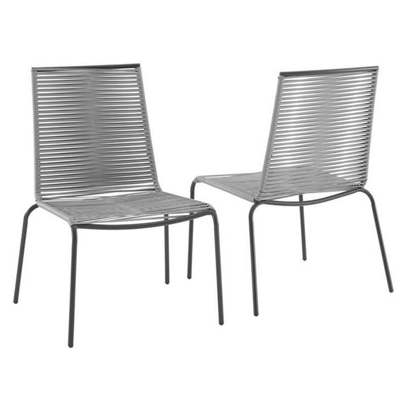 Afuera Living Wicker / Rattan & Steel Stackable Chair in Gray/Black (Set of 2)
