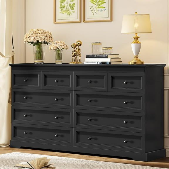 Afuhokles 10 Drawers Dresser, 55" Large Drawers Dresser for Bedroom, Black