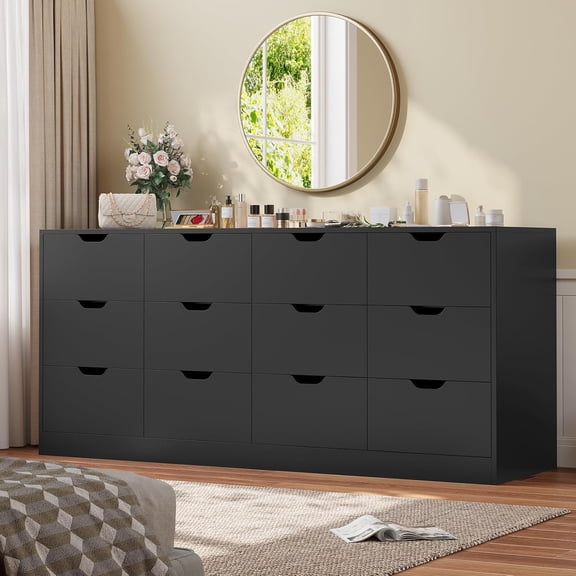 Afuhokles 12 Drawer Dresser for Bedroom, Large Chest of Drawers for Bedroom, Black