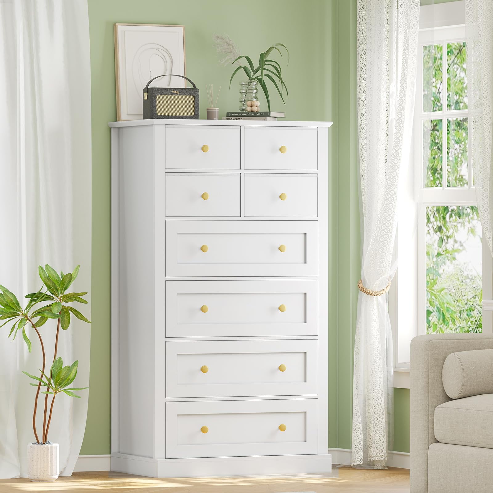 Afuhokles Tall 4 Drawer Dresser for Bedroom with Clothing Rack, Home ...