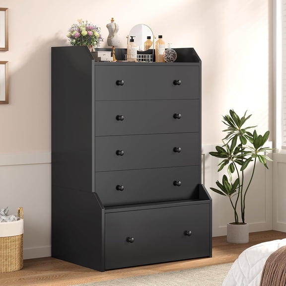 Afuhokles 5 Drawer Dresser for Bedroom,Tall Black Chest of Drawers