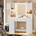 thumbnail image 1 of Afuhokles 5 Drawers Makeup Vanity with Lights and Charging Station, Vanity Table with Smart Mirror with Time Temperature Display, White, 1 of 8