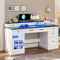 Afuhokles 59" Computer Desk with 5 Drawers and Charging Station, Farmhouse Office Desk for Home Office, White