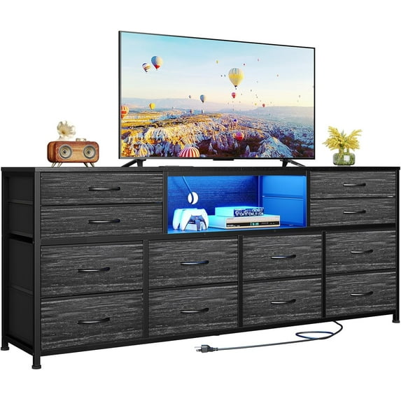 Afuhokles 12 Drawers Dresser, Modern Storage Tower Dressers and Chests, Large Organizer for Bedroom, Black