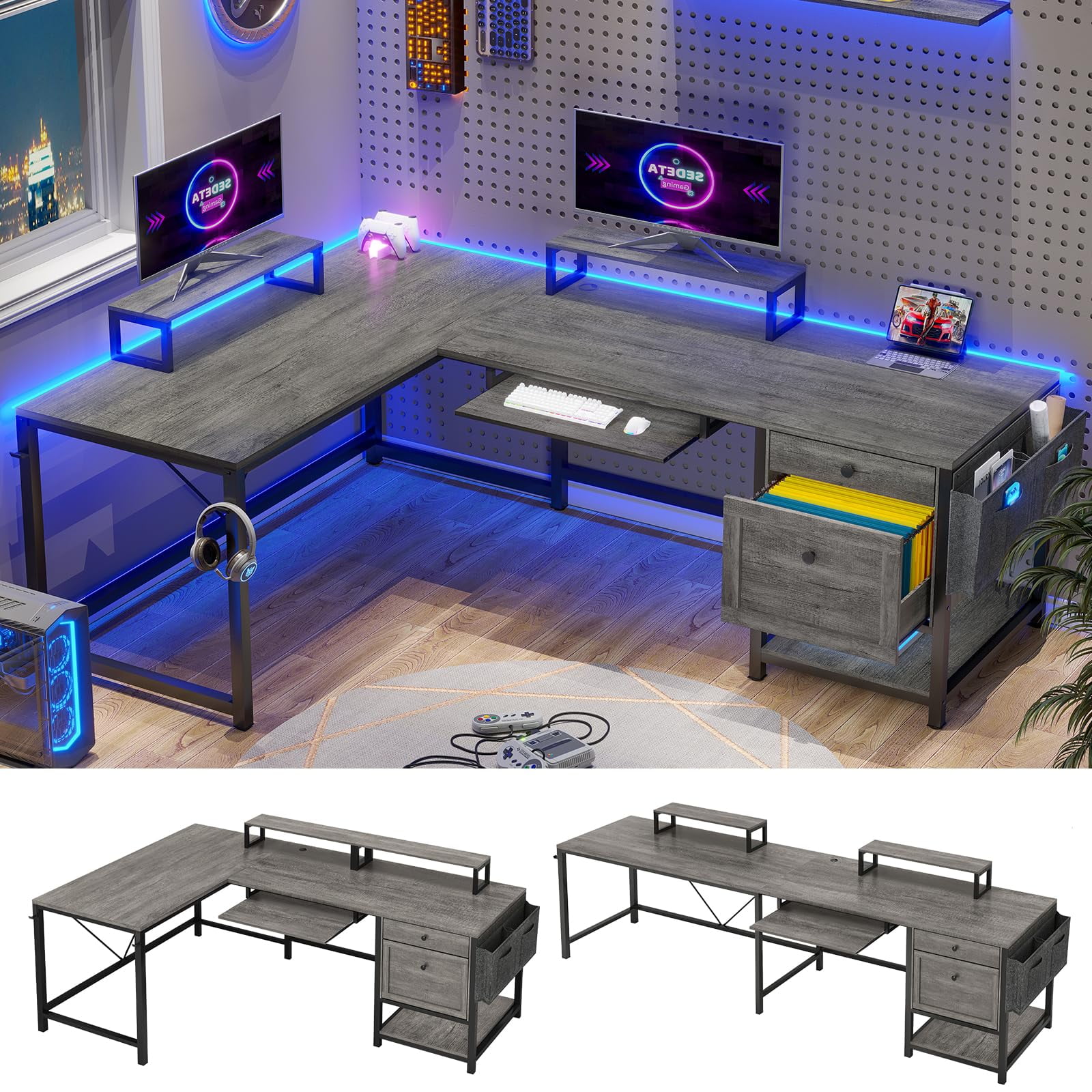 L Shaped Gaming Computer Desk Workstation with Shelf (T019) In BD