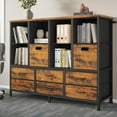 thumbnail image 1 of Afuhokles 8 Cube Bookcase, Storage Bookshelf with 6 Fabric Drawers, 4 Tier Bookcase with Open Display Shelves, Brown, 1 of 9