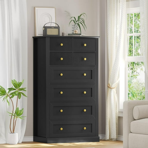 Afuhokles 8 Drawers Tall Dresser for Bedroom, Modern Vertical Organzier Storage Cabinet for Closet, Black