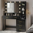 thumbnail image 1 of Afuhokles Vanity Set with Lighted Mirror and USB Ports, Black, 1 of 8