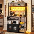 thumbnail image 1 of Afuhokles Bakers Rack with Storage Shelves and Charging Station, Microwave Stand with LED Light, Black, 1 of 8