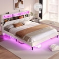 thumbnail image 1 of Afuhokles Full Bed Frame with Headboard Storage and LED Lights, Platform Bed Frame with Charging Station, Velvet Upholstered Bed with Adjustable Headboard, White, 1 of 7