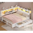 thumbnail image 1 of Afuhokles Full Daybed with Bookcase Storage, Corner Bed Frame with LED Light Headboard, Charging Station, White, 1 of 9