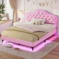 thumbnail image 1 of Afuhokles Full Size Bed Frame with LED Lights, Upholstered Platform Bed, Pink, 1 of 7