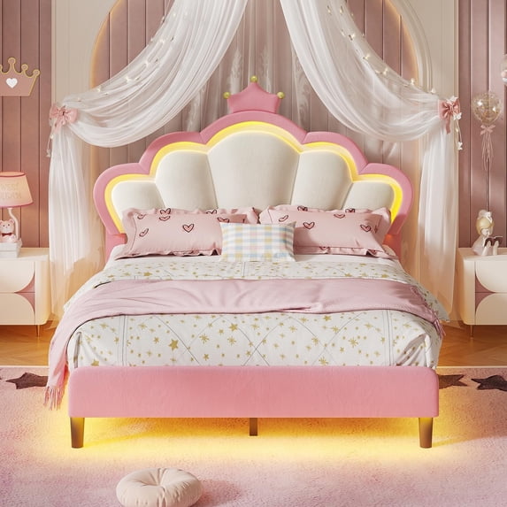 Afuhokles Full Size Bed Frame with LED Lights and Princess Crown, LED ...