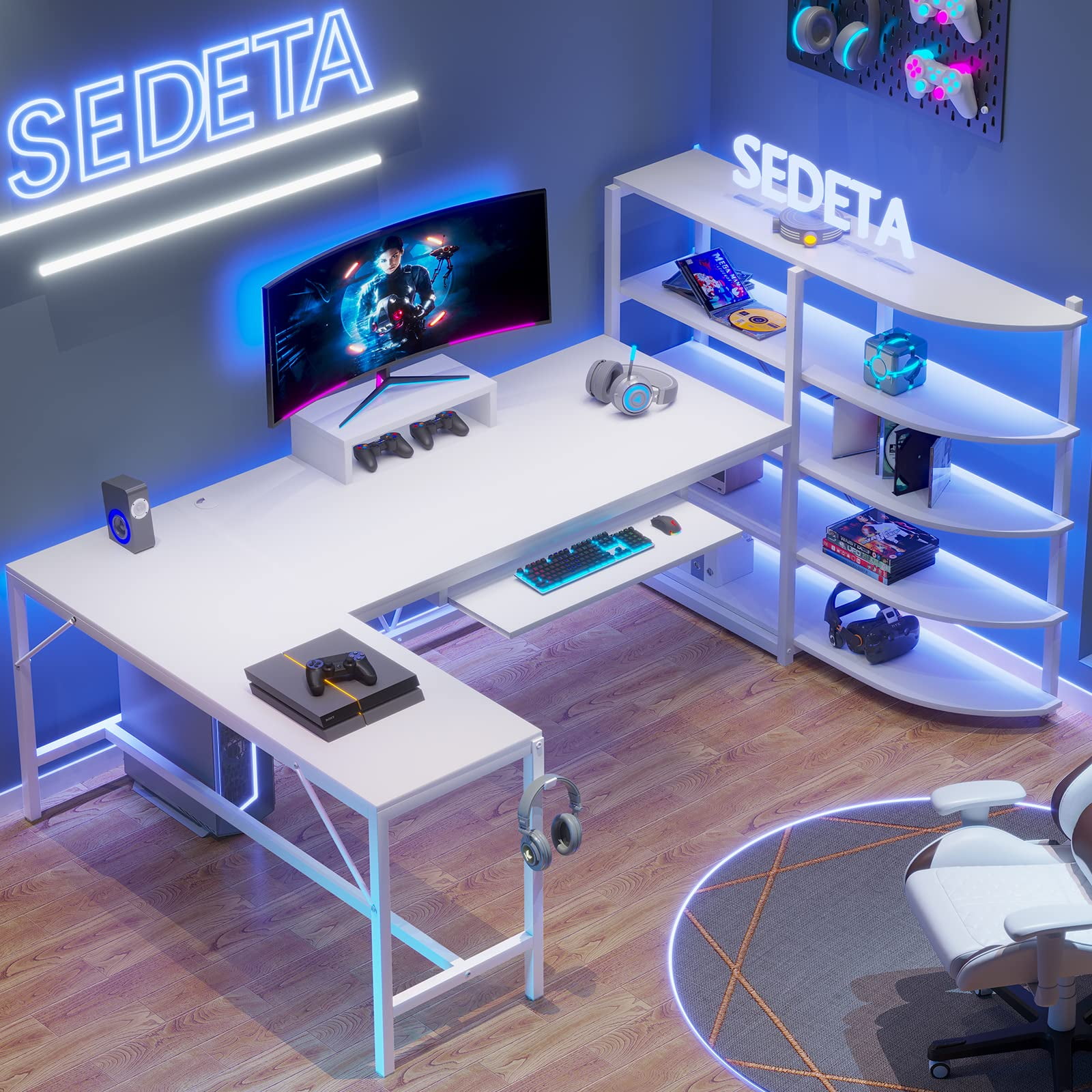 GORELAX White Computer Desk With Drawer & Hutch – Gaming Desk With Shelves & Keyboard Tray For Small Spaces - View #3