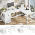 Afuhokles L Shaped Reversible Computer Desk, 2 Person Home Office Desk with Drawer, Bookshelf