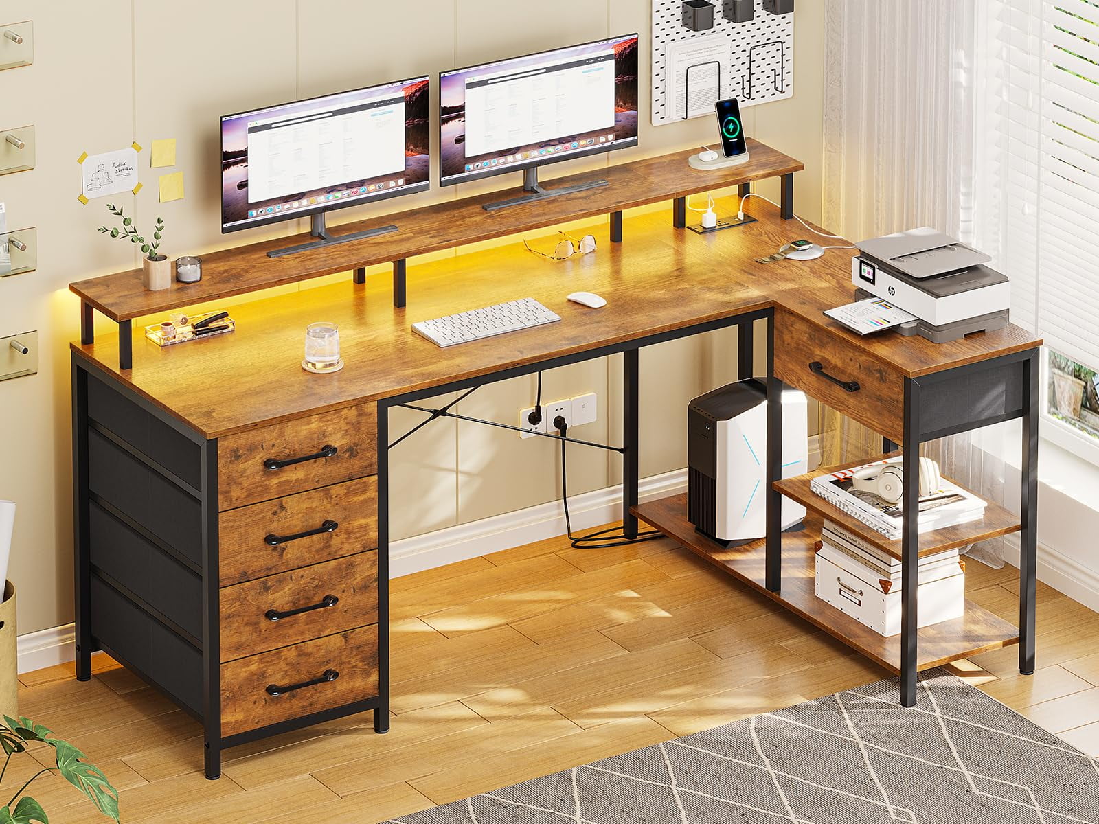 L shaped desk with charging station deals