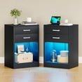 thumbnail image 1 of Afuhokles LED Nightstands Set of 2 with Charging Station,Black Bedside Table with Power Outlets and Drawers, 1 of 9