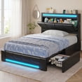 thumbnail image 1 of Afuhokles LED Upholstered Twin Bed Frame with Storage Headboard and 4 Drawers, Charging Station, Leather Platform Bed Frame with Button Tufted, Black PU, 1 of 8