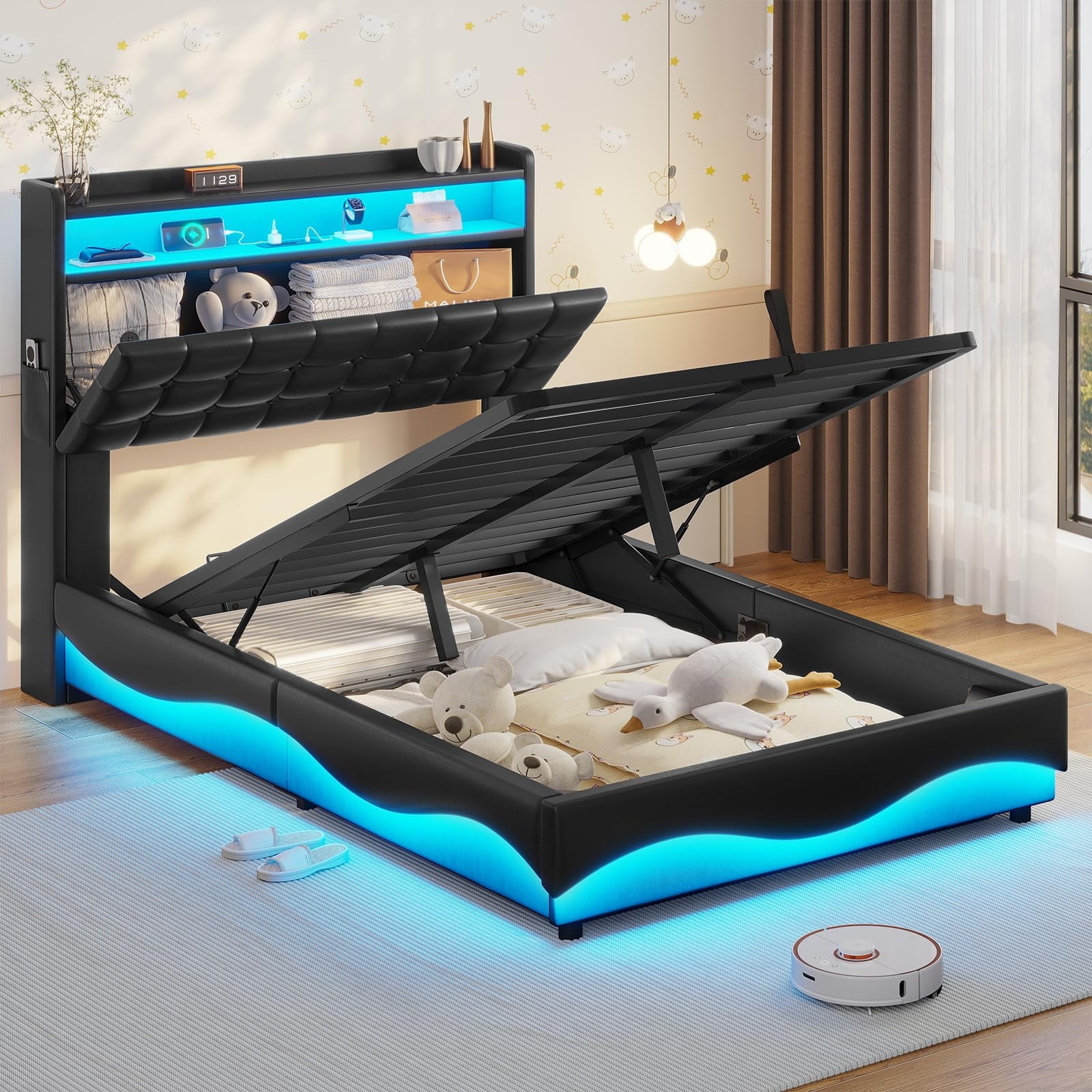 Afuhokles Lift Up Storage Twin Bed Frame with Charging Station and ...