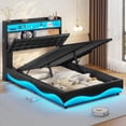 thumbnail image 1 of Afuhokles Lift Up Storage Twin Bed Frame with Charging Station and Hidden Storage Headboard, LED Lights Upholstered Platform Bed with Hydraulic Storage, Black, 1 of 8