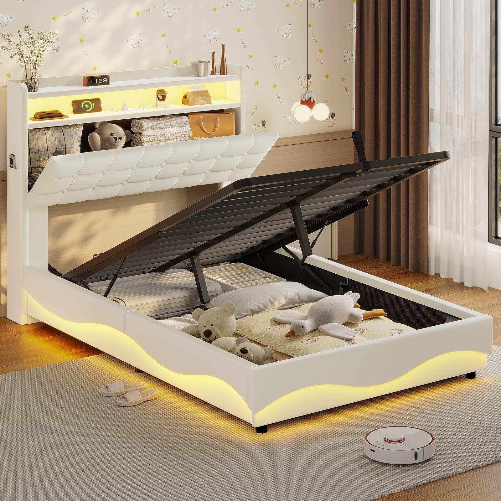Afuhokles Lift Up Storage Twin Bed Frame with Charging Station and ...