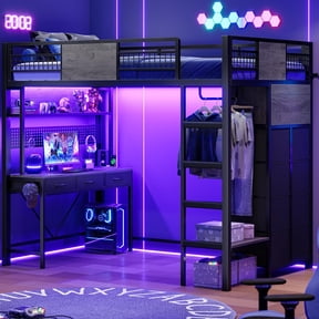 Afuhokles Twin Size Loft Bed with Desk and 8 Storage Drawers and