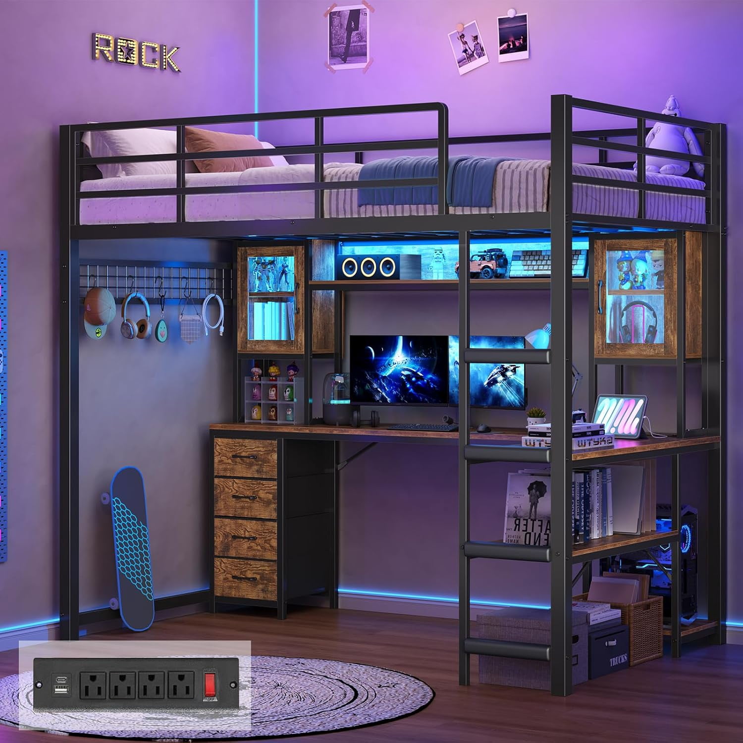 Afuhokles Loft Bed Twin Size with Desk and Hutch, Storage Drawers ...