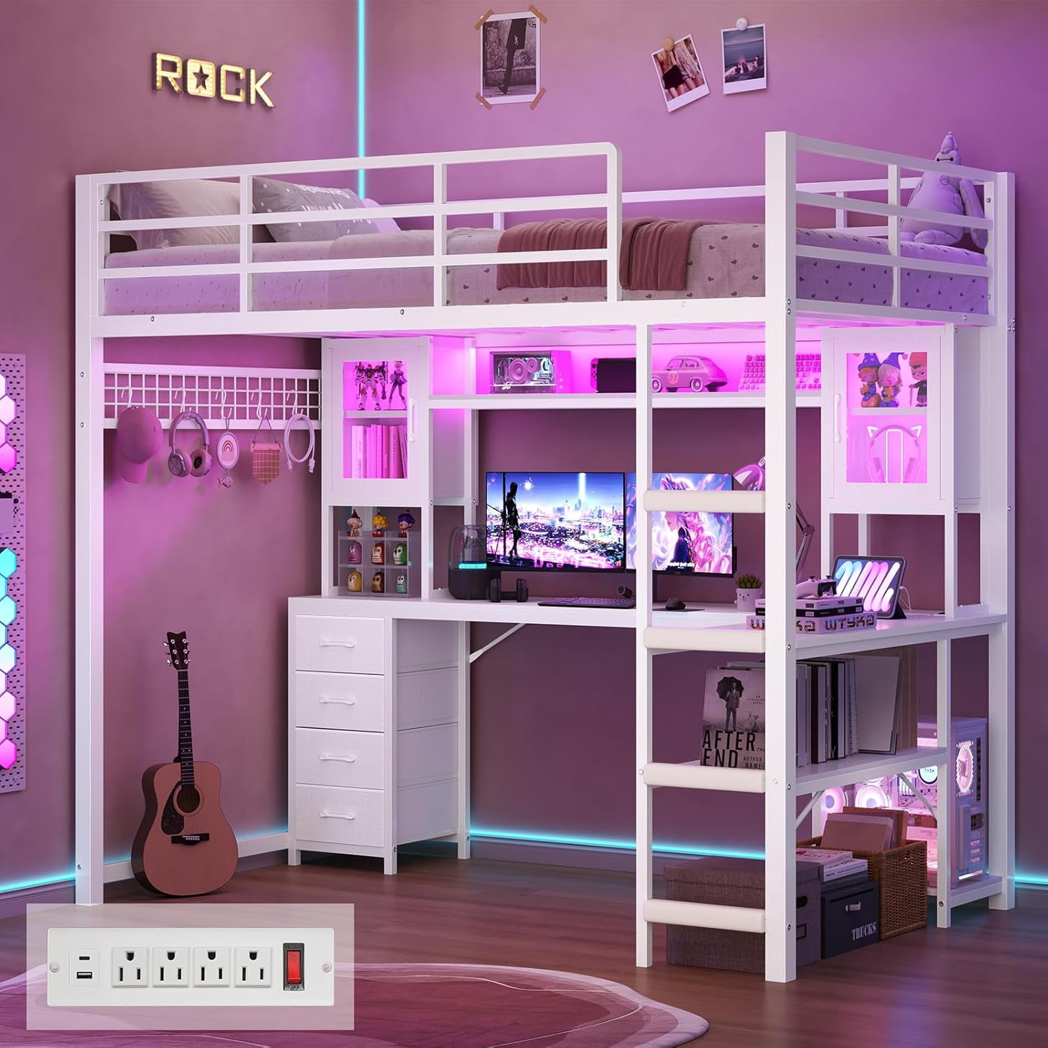 Afuhokles Loft Bed Twin Size with Desk and Hutch, Storage Drawers ...
