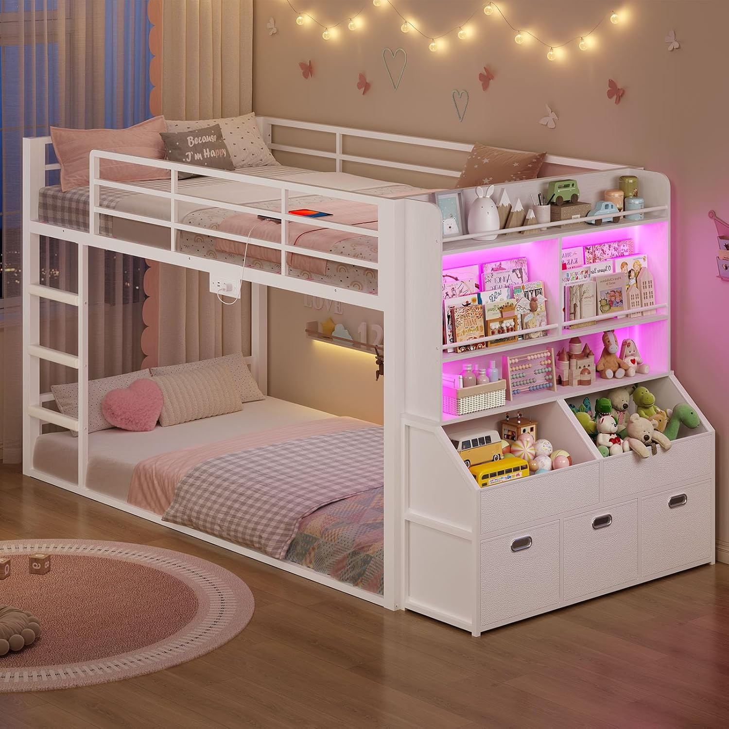 Afuhokles Low Bunk Bed Twin Size with Bookshelf and Storage Drawers ...