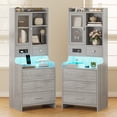 thumbnail image 1 of Afuhokles Tall Nightstand Set of 2 with Charging Station for Bedroom, Bedside Table with 4 Drawers, LED Night Stand with Bookshelf, Gray, 1 of 8