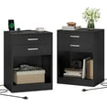 thumbnail image 1 of Afuhokles Nightstand Set of 2,Black Bedside Table with Charging Station 2 Drawers, 1 of 6