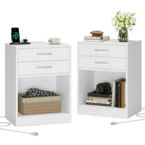 Afuhokles Nightstand Set of 2,White Bedside Table with Charging Station 2 Drawers