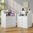 thumbnail image 1 of Afuhokles Nightstand Set of 2 with Charging Station, Night Stand End Table with Hutch and Storage Drawers, White, 1 of 9