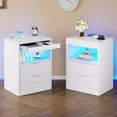 thumbnail image 1 of Afuhokles Nightstand Set of 2 with Wireless Charging Station and 2 Drawers, Bedside Table with with LED Lights, White, 1 of 10