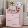 thumbnail image 1 of Afuhokles Nightstand with Charging Station, Night Stand with Hutch and Storage Drawers, Pink, 1 of 9