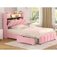 thumbnail image 1 of Afuhokles Queen Bed Frame with 4 Drawers, LED Light and Charging Station Storage Headboard, Modern Velvet Upholstered Platform Bed, Pink, 1 of 8