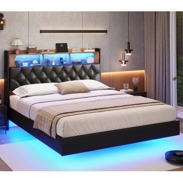 Homfa Full Floating Bed with Lights, LED Platform Bed Frame with Under ...