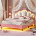 thumbnail image 1 of Afuhokles Queen Size Bed Frame with LED Lights and Princess Crown, LED Velvet Upholstered Platform Bed Frame with Adjustable Headboard, Pink, 1 of 7