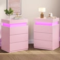 thumbnail image 1 of Afuhokles Set of 2 Nightstand with Charging Station and LED Lights,Night Stand with Sliding Top,Bedside Table with Drawers,Modern End Side Table for Bedroom,Pink, 1 of 7