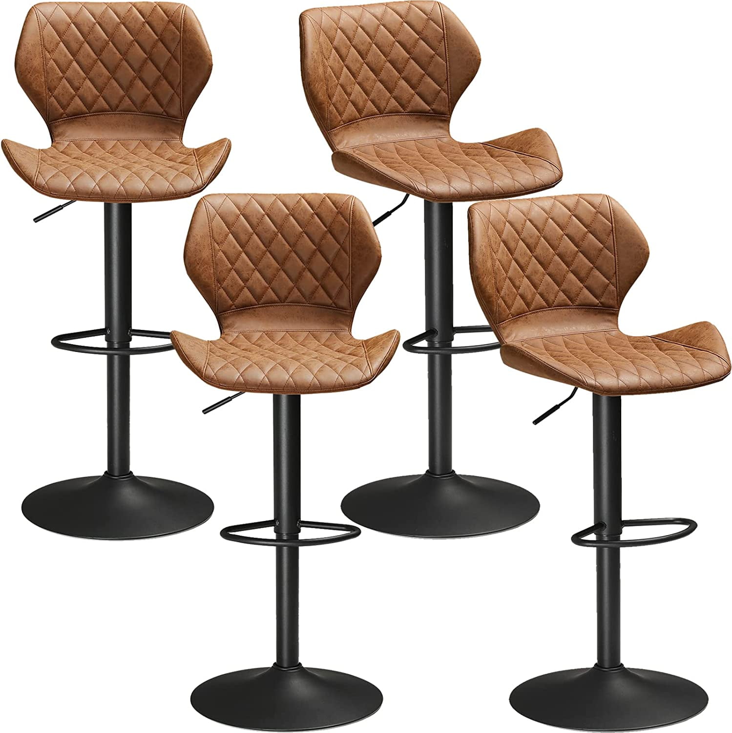 Afuhokles Set of 4 PU Leather Bar Stools Kitchen Dining Bar Chairs Rustic Low Back Brown