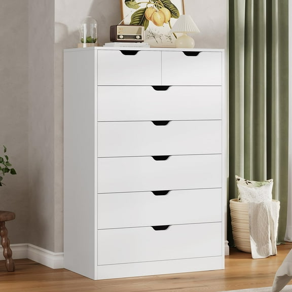 Afuhokles Tall 7 Drawer Dresser, White Modern Chest of Drawers for Bedroom