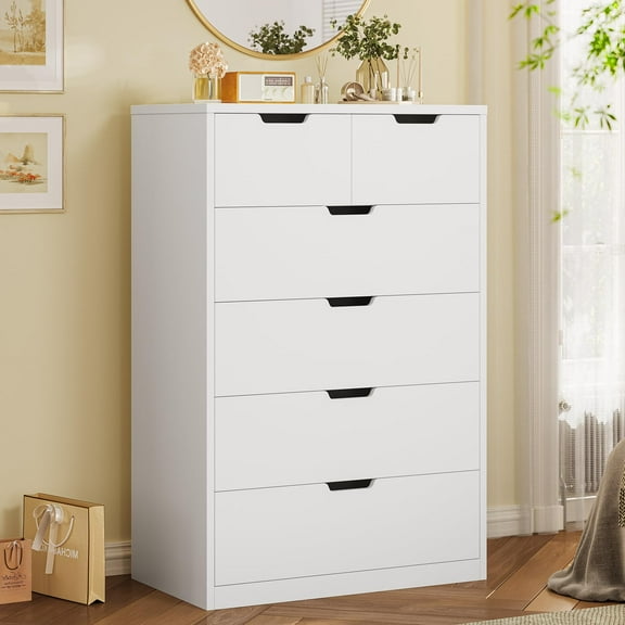 Afuhokles Tall Dresser Wood 6 Drawer Dressers for Bedroom, Wood Chest of Drawers, Modern Storage Cabinet, White