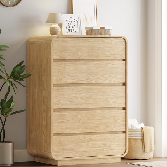 Afuhokles Tall Dresser for Bedroom, 5 Drawers Vertical Dressers and Chests of Drawers, Natural Oak
