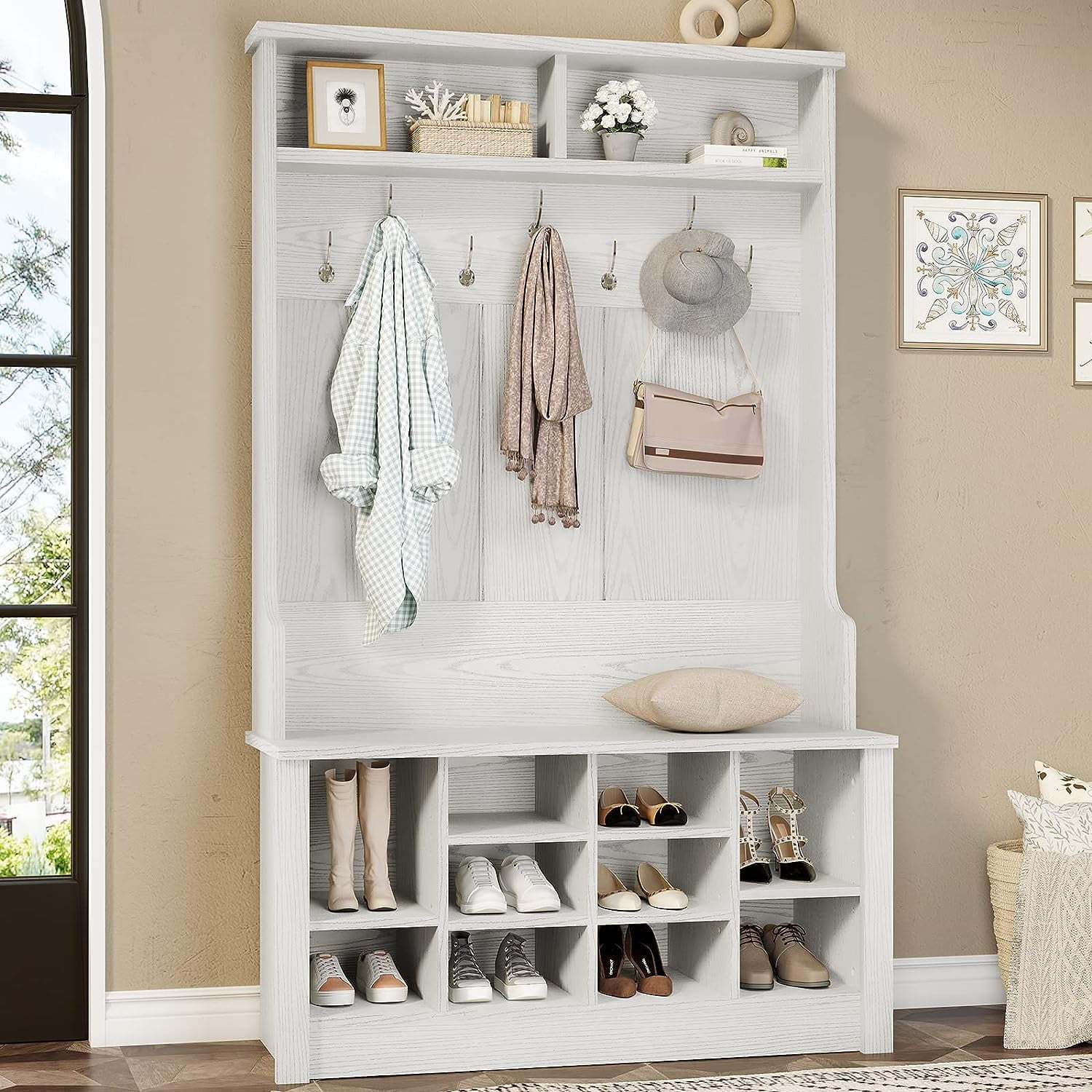 White coat rack with bench sale