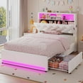 thumbnail image 1 of Afuhokles Twin Bed Frame with Bookcase Headboard,LED Bed Frame with 4 Storage Drawers,Power Outlet, Modern Velvet Upholstered Platform Bed with 5 Shelf, No Box Spring Needed, Creamy White, 1 of 8