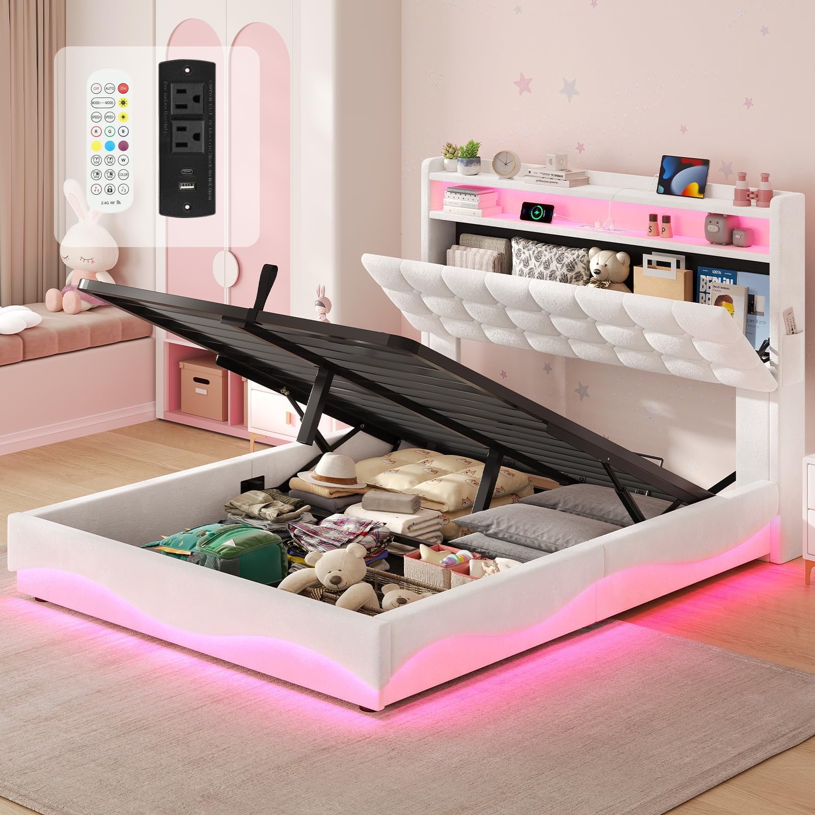 Afuhokles Twin Bed Frame with Lift Up Storage, Charging Station and ...