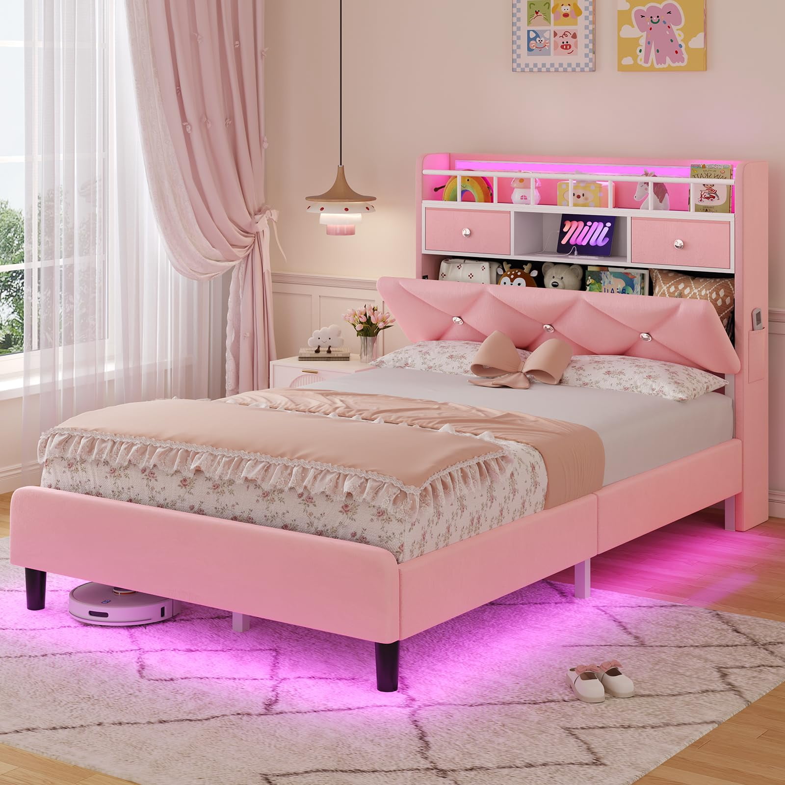 Afuhokles Twin LED Bed Frame with Storage Headboard and Charging ...